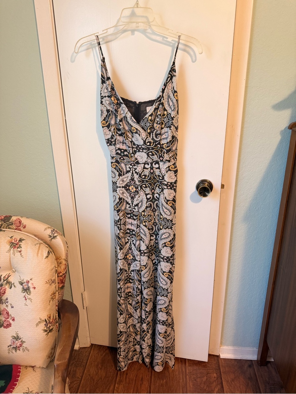 LOFT Black and White Paisley Jumpsuit